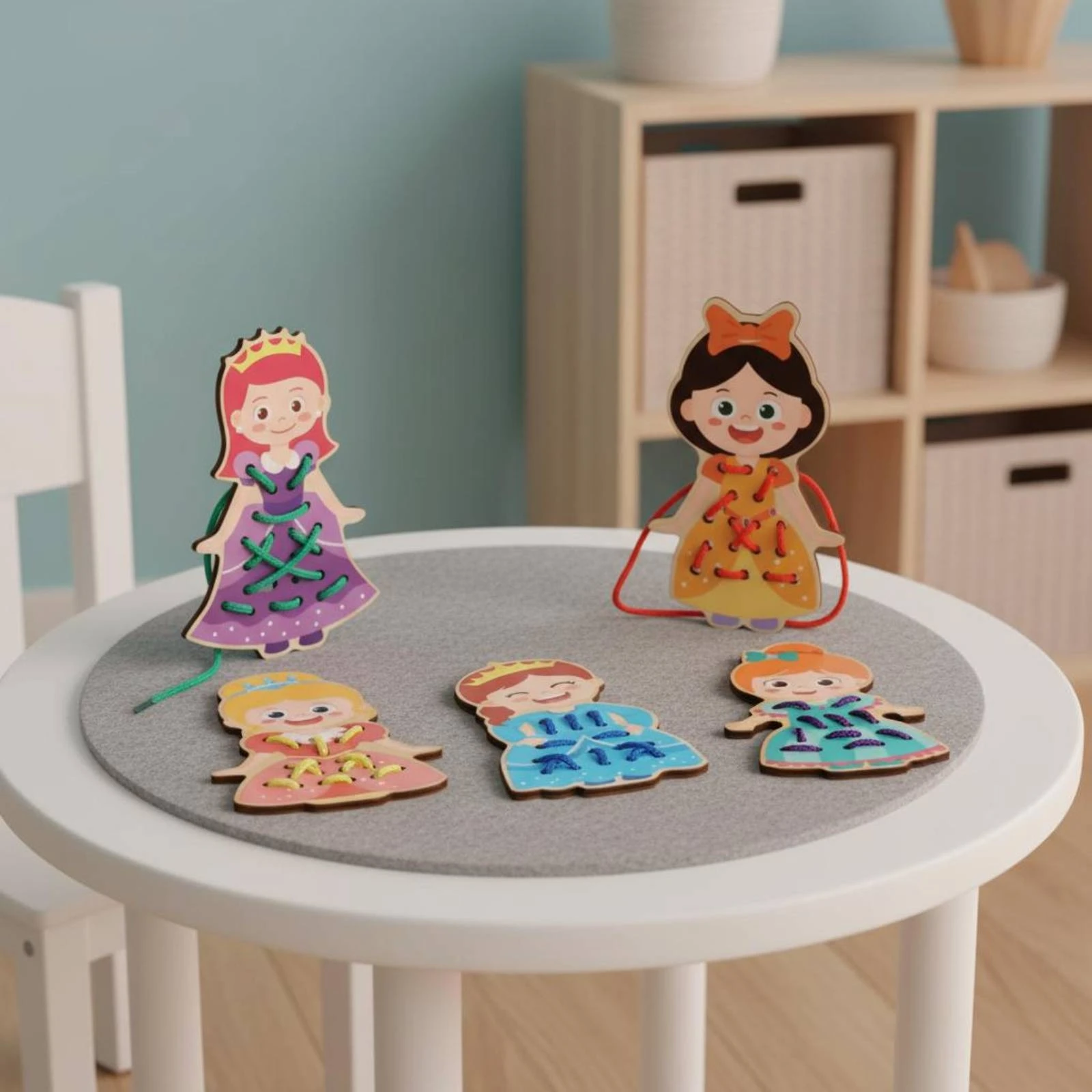 Rope Threading Game Colorful Cords Cartoon Threading Board Wooden Lacing Toy Rounded Edges Wooden Shape Lacing Toy