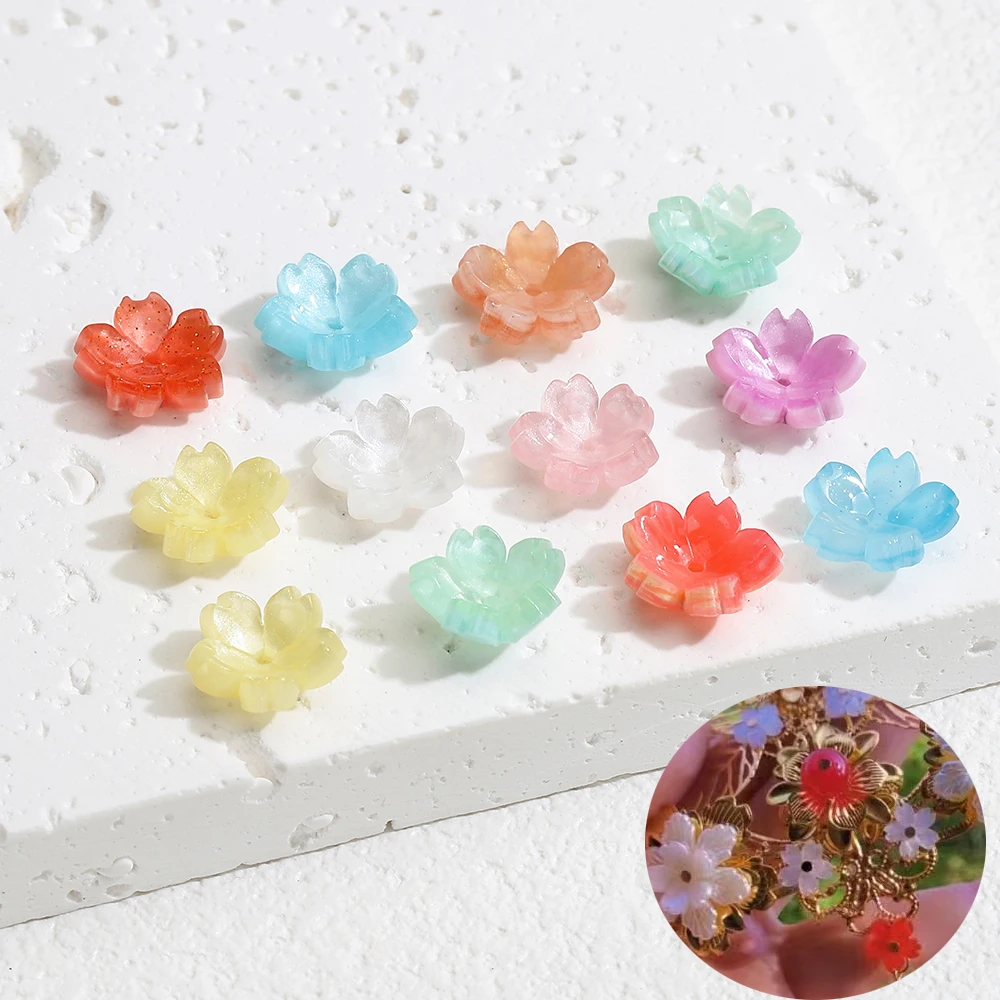 10pcs 11mm Resin Flower Petal Beads Caps Cherry Blossoms Charms Pendants for Jewelry Making DIY Haircilp Hairpin Earrings