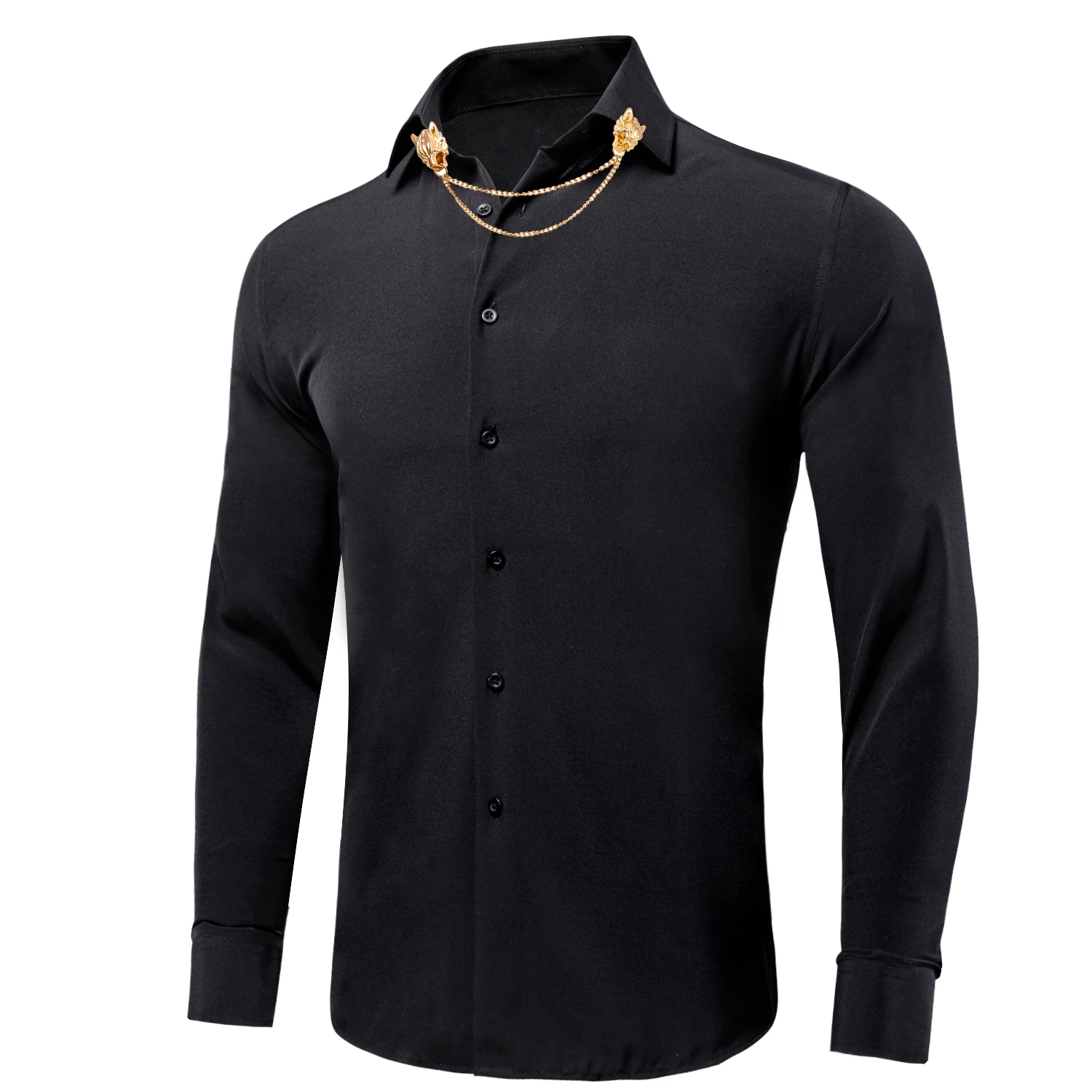 Hi-Tie hommes solide plaine léger chemises élastiques revers à manches longues rose noir robe chemise chemisier pour homme mariage affaires bal