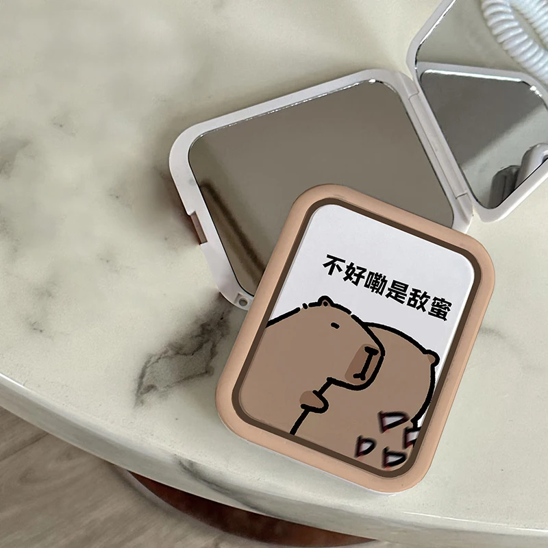 Capibala Travel Flip-Top Specchio per il trucco pieghevole Studente Desktop Specchio cosmetico bifacciale Donna Ragazza Rettangolo esterno