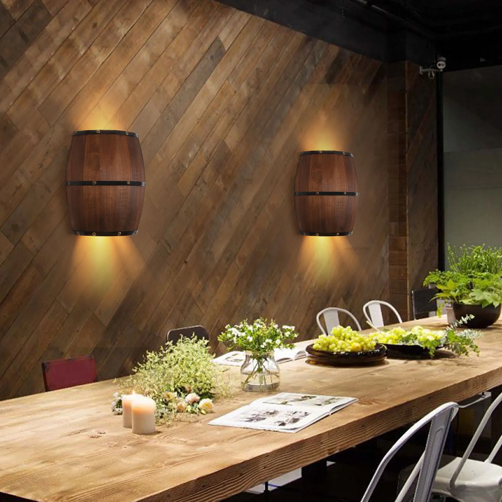 مصباح جداري على شكل برميل خشبي نصف دائري، مصادر إضاءة LED غير لامعة، عاكس الضوء، مصباح جداري خشبي داخلي
