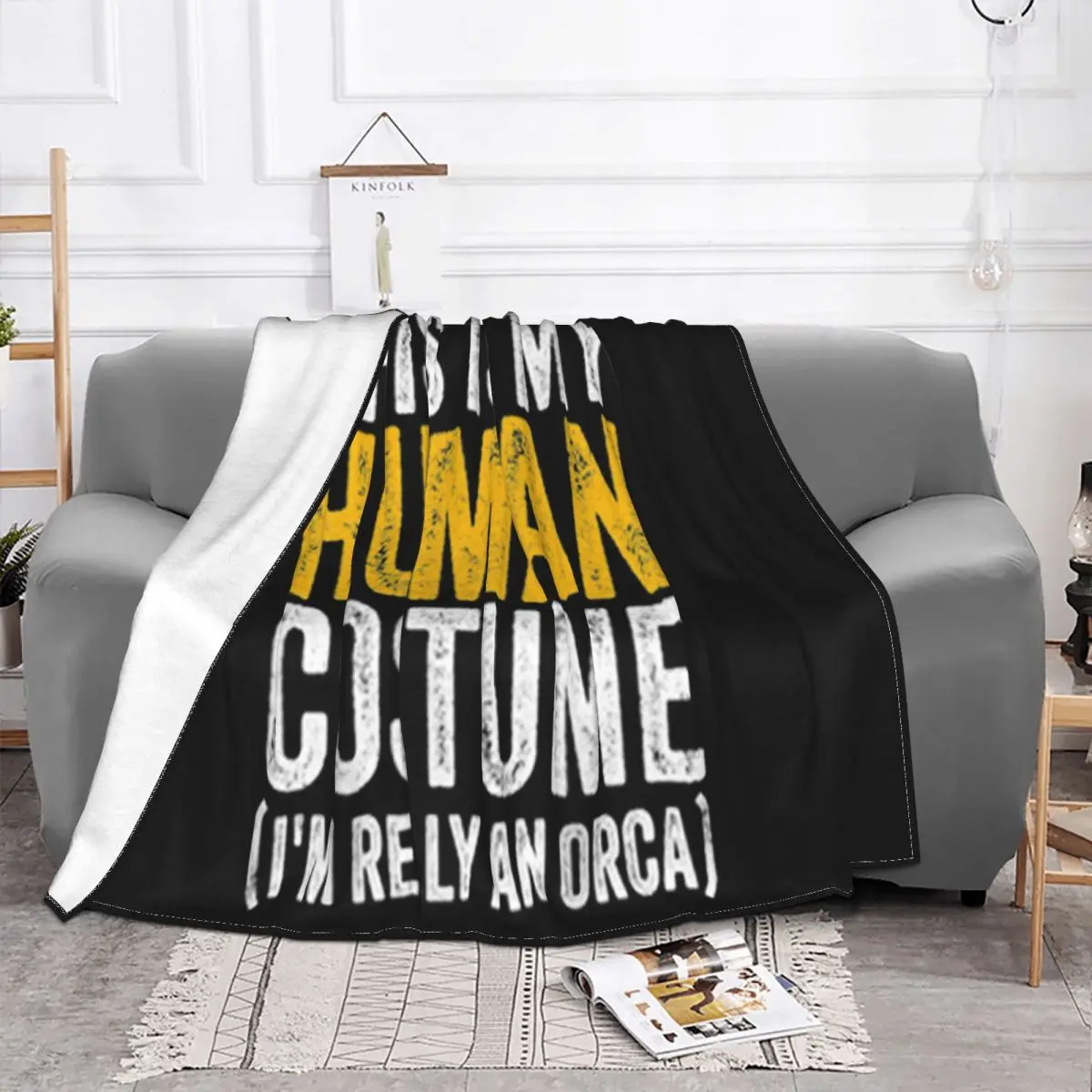 Awesome This Is My Human Costume Im Really An Orca Halloween Whale Punk Selling Throw Blanket