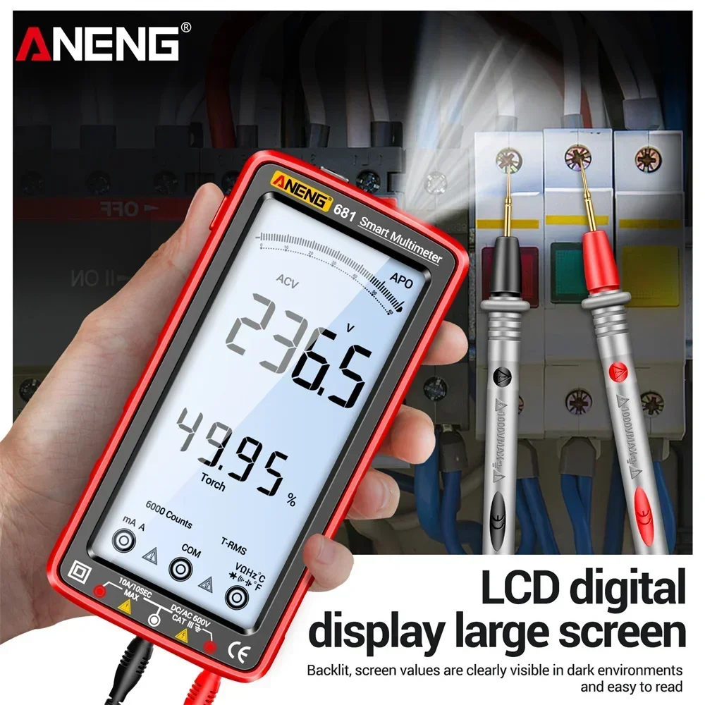 ANENG 681 Multimetro digitale professionale ricaricabile Tester di tensione senza contatto Misuratore di tensione AC/DC Tester di corrente schermo