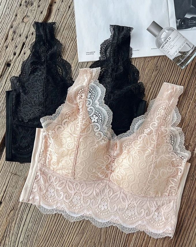 

Sexy Women's Vest Underwear with Lace Decoration Scallop Edge V-Neck Open Navel Vest Comfortable Underwear Without Steel Ring