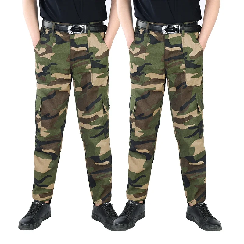 Calças de trabalho largas para homens, calças de trabalho camufladas, resistentes ao desgaste, perna reta casual, bolso múltiplo, calças de trabalho, outono