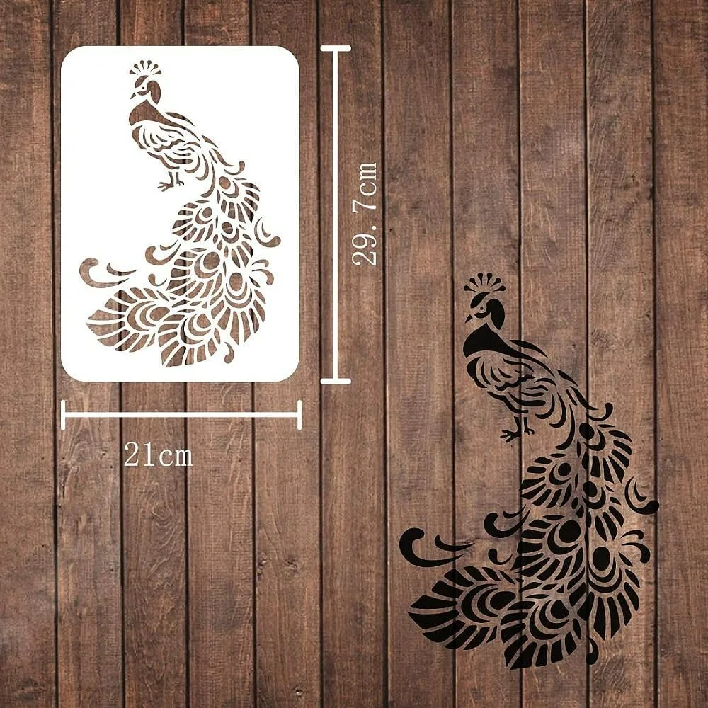 Peacock Stenci Drawing Painting Stencils Plastic Rectangle Peacock Stencil Reusable DIY Decorative Peacock Template