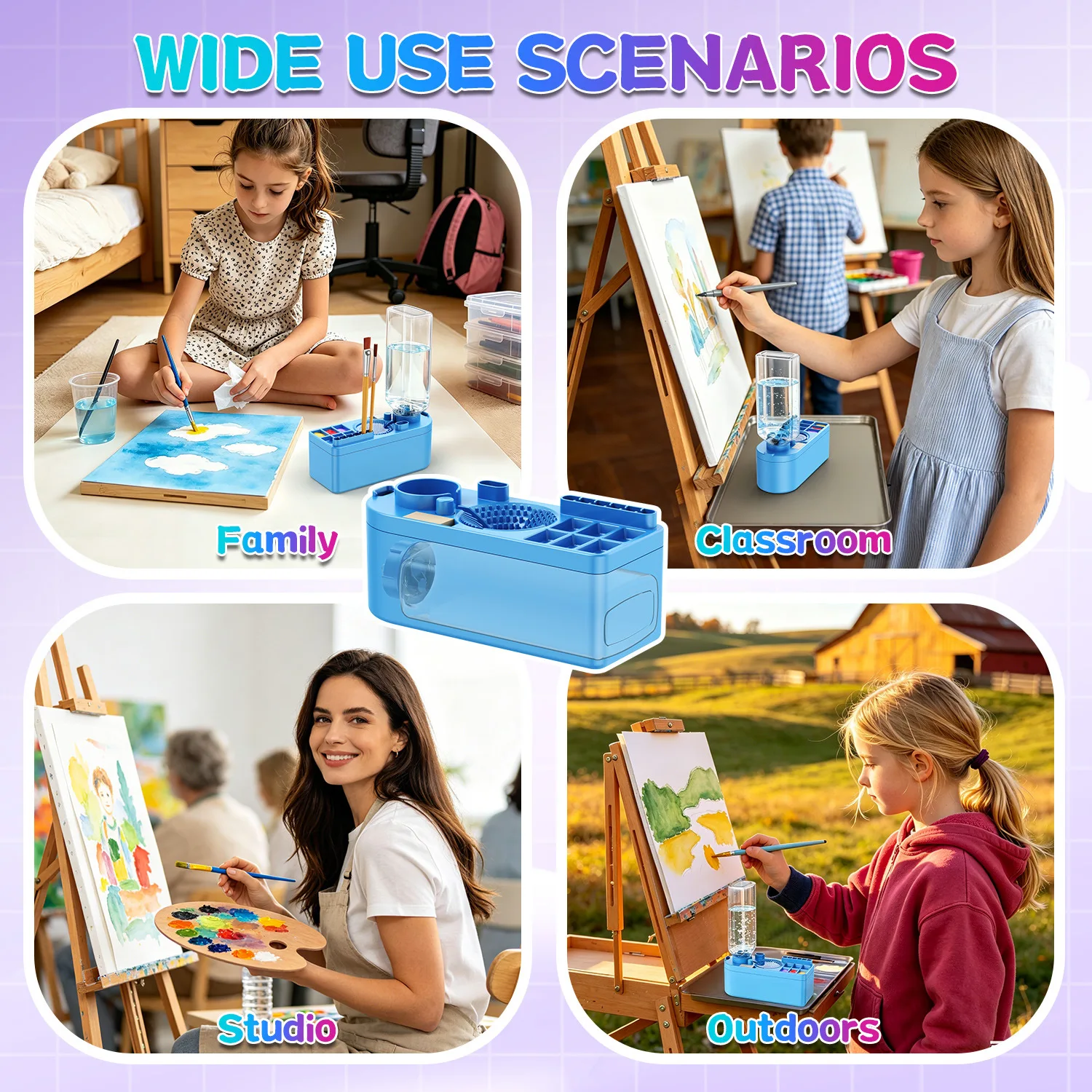 New Paint Brush Cleaner With Drain Button Automatic Water Circulation Paint Brush Cleaning Machine Cleaning Bucket Art Tool view 5