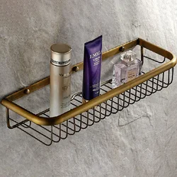 450mm Vintage Retro Antique brass Wall Mounted Bathroom Shower Shelf Storage Basket Bathroom Accessory mba031