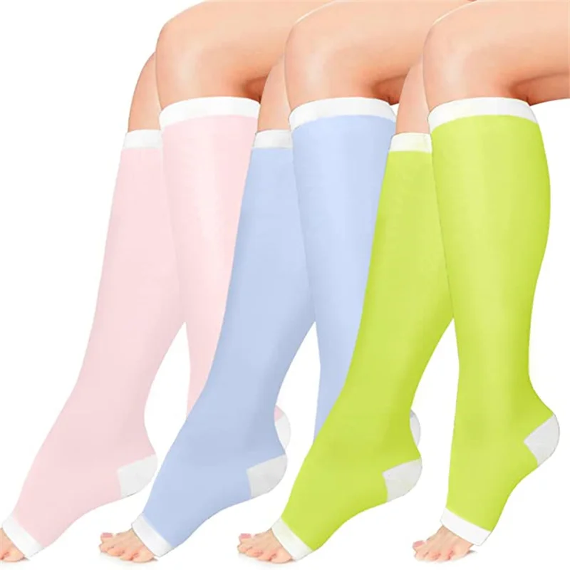 Medical Calf Compression Stockings Varicose Veins Shaping Graduated Pressure Stockings Elastic Open Toe Knee High Stockings S-XL