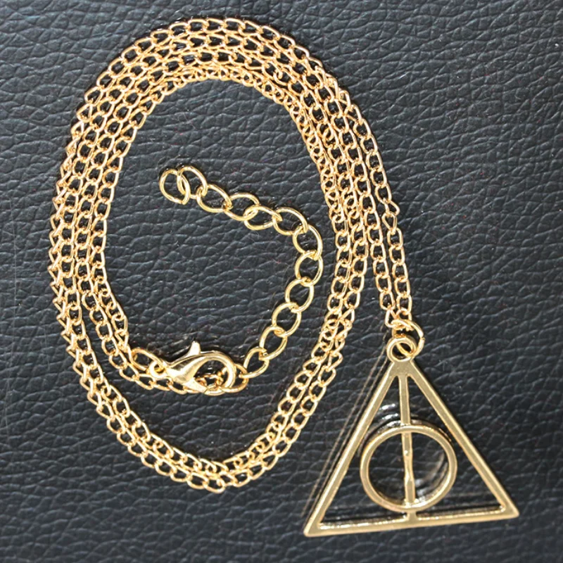 New Triangle Necklace Movie Deathly Hallows Pendant Necklace Movie Trendy Jewelry Long Chain  3 Colors