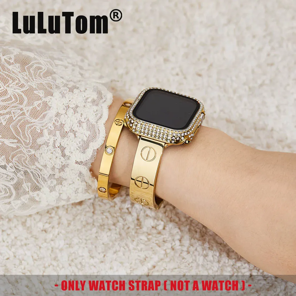 Luxury 18k Gold Woman Jewelry Strap For Apple Watch UItra 10 9 8 7 6 5 SE Bracelets iWatch Series 42 40 41 38 49 45 44 46mm Band