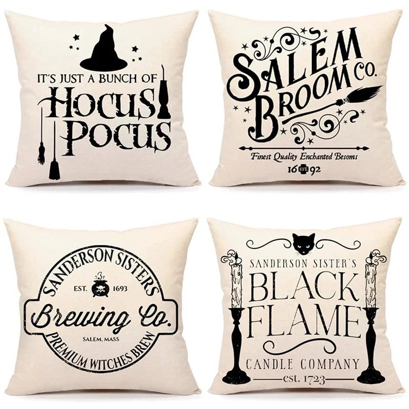 

HOT-Halloween Decor Pillow Covers 18X18 Set Of 4 Decorations Farmhouse Outdoor Fall Pillows Decorative Throw Cushion Case