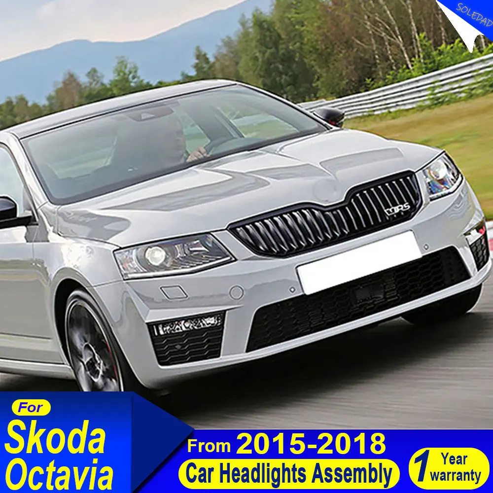 

Пара автомобильных стайлинговых фар для Skoda Octavia, светодиодные фары 2015 2016 2017, светодиодные фары, аксессуары для линз проектора сигналов DRL