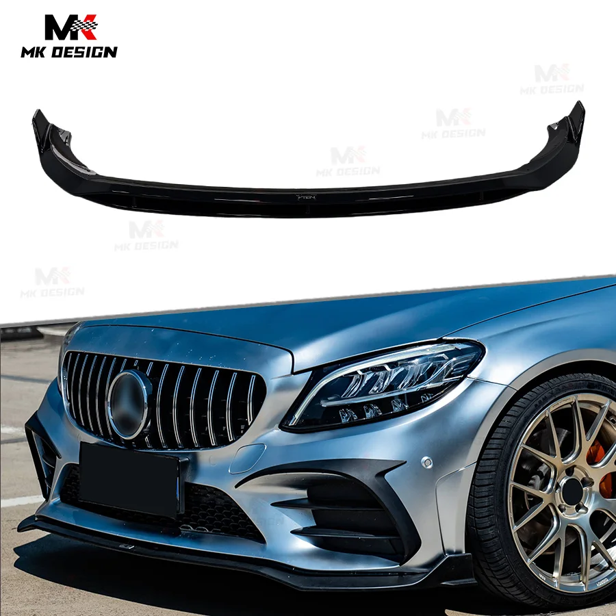 VTEN Style PP Front Bumper Lip Spoiler for Mercedes Benz C-Class W205 C205 C200 C260 4 Doors Sedan 2019-2021 Front Lip Splitters