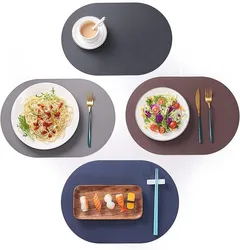 1/4/6PCS Oval Placemat Sets Double-Sided Faux Leather Design Dining Table Mats Waterproof Non-Slip Kitchen Table Placemat Grey
