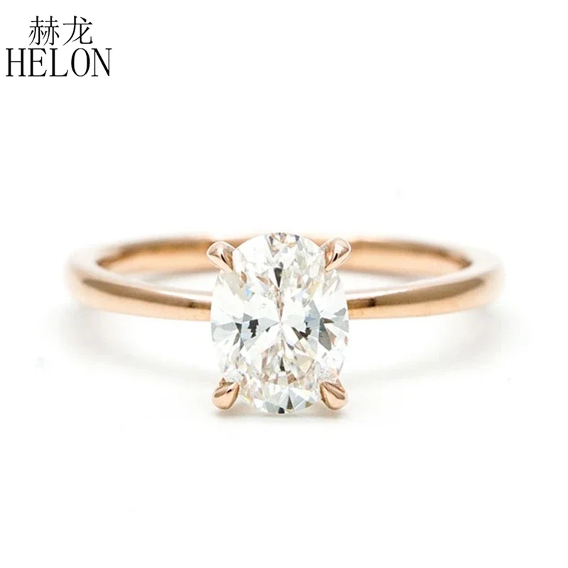 

HELON Solid 14K Rose Gold 3ct Oval Cut 8X10mm Moissanite Diamond Engagement Ring For Women Wedding Band Bride Gift Fine Jewelry