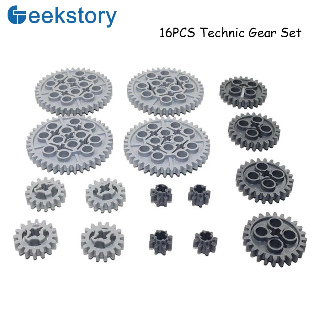 16PCS Technical Gears Pack Compatible with legoeds MOC Building Block 3649 3648 10928 94925 Assortment Kit 8/16/24/40 Tooth Gear