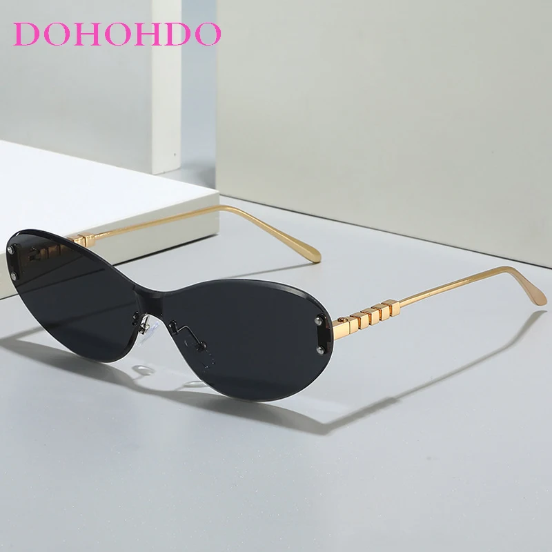 

Fashion Punk Rimless Oval Cut Edge Sunglasses Women Brand Designer Metal Frame Sunglasses Men Driving Shades UV400 Gafas De Sol