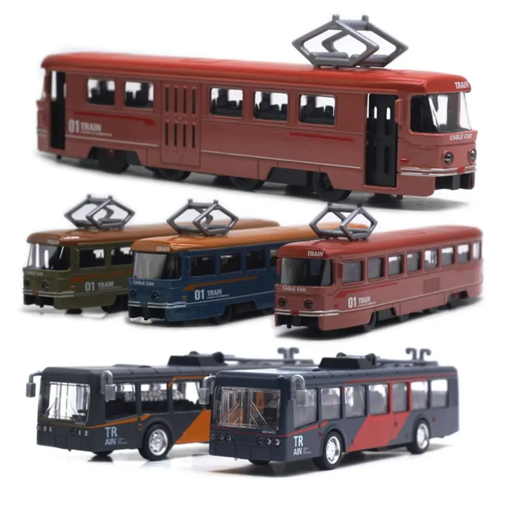 Simulation Rail Tram Light Rail Tram Model 1:50 Alloy Sound and Light Bus Five Color Retro Rail Tram Train Model Kids Toys