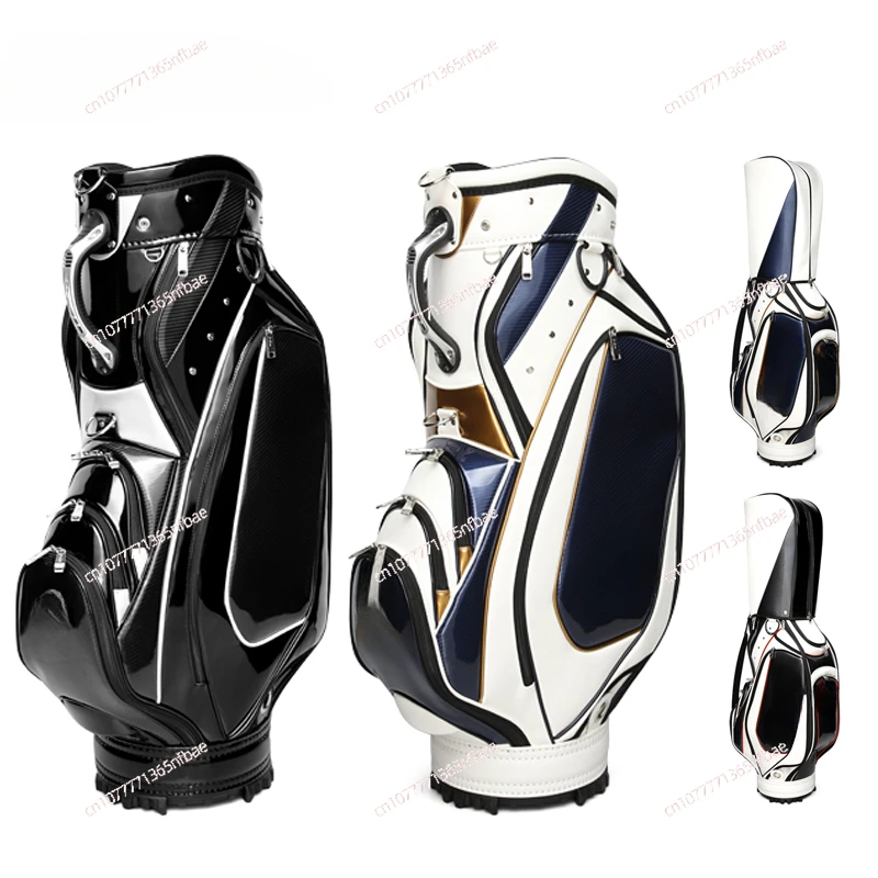 Golf Bag, Men's and Women's Standard 401006 High-end Crystal PU Waterproof and Stain-resistant, Black, White and Gold.