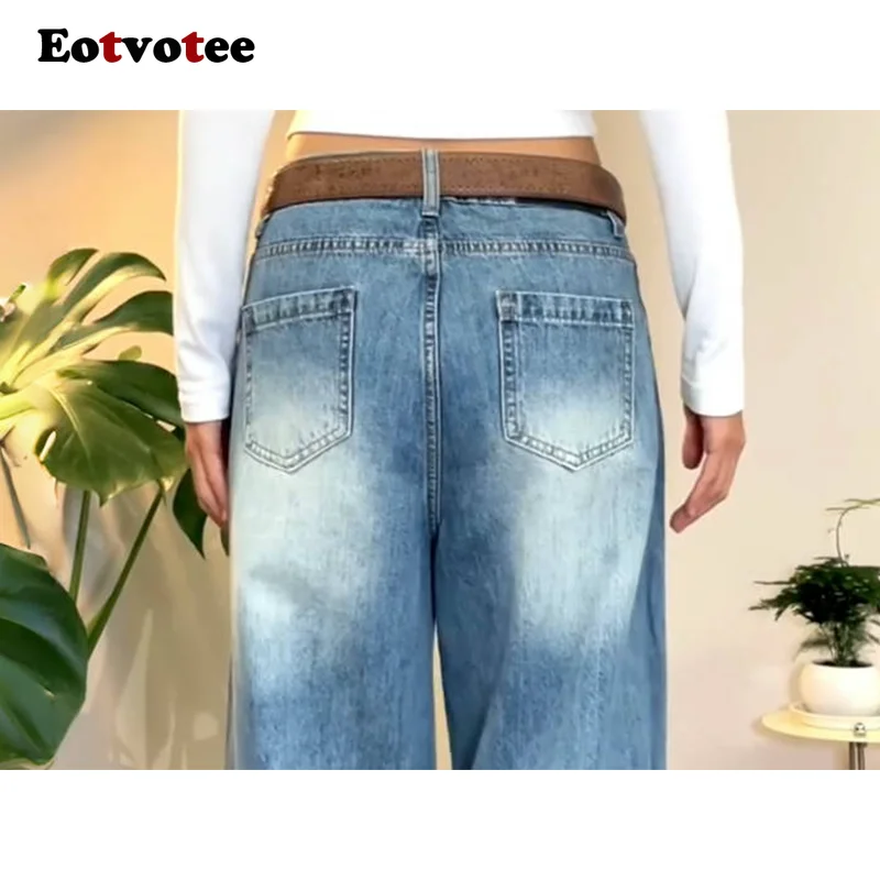 EOTVOTEE جينز للنساء غير متناظرة تقسم شيك عادية سراويل جينز لربيع وصيف 2025 موضة جديدة الإناث عالية الخصر الجينز
