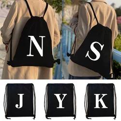 Drawstring Bag Backpack Tote Bag String Lightweight Outdoor Sport Bag for Travel Sundries Bag White Letter Fitness Sports Bag