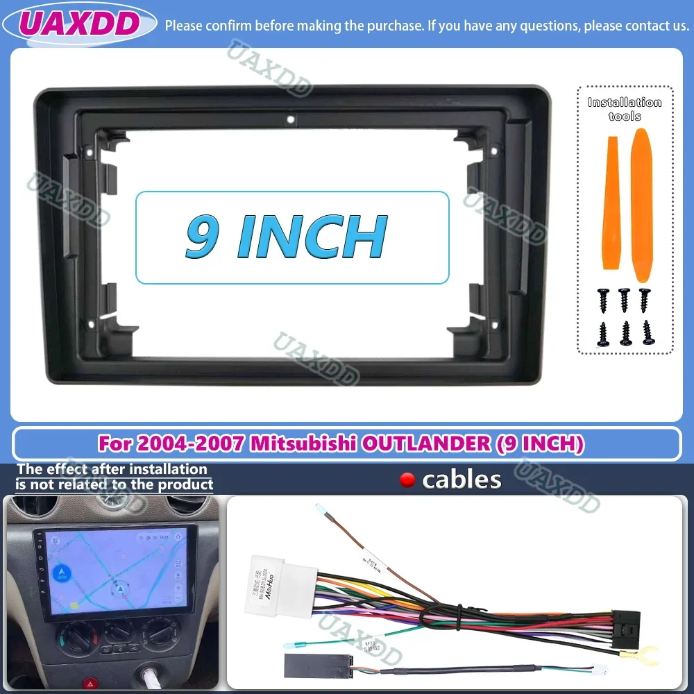 Adaptador de reproductor de Radio Android para coche de 9 pulgadas, marco de navegación, Panel de Fascia 2Din para Mitsubishi OUTLANDER 2004-2007, cable de arnés de vídeo