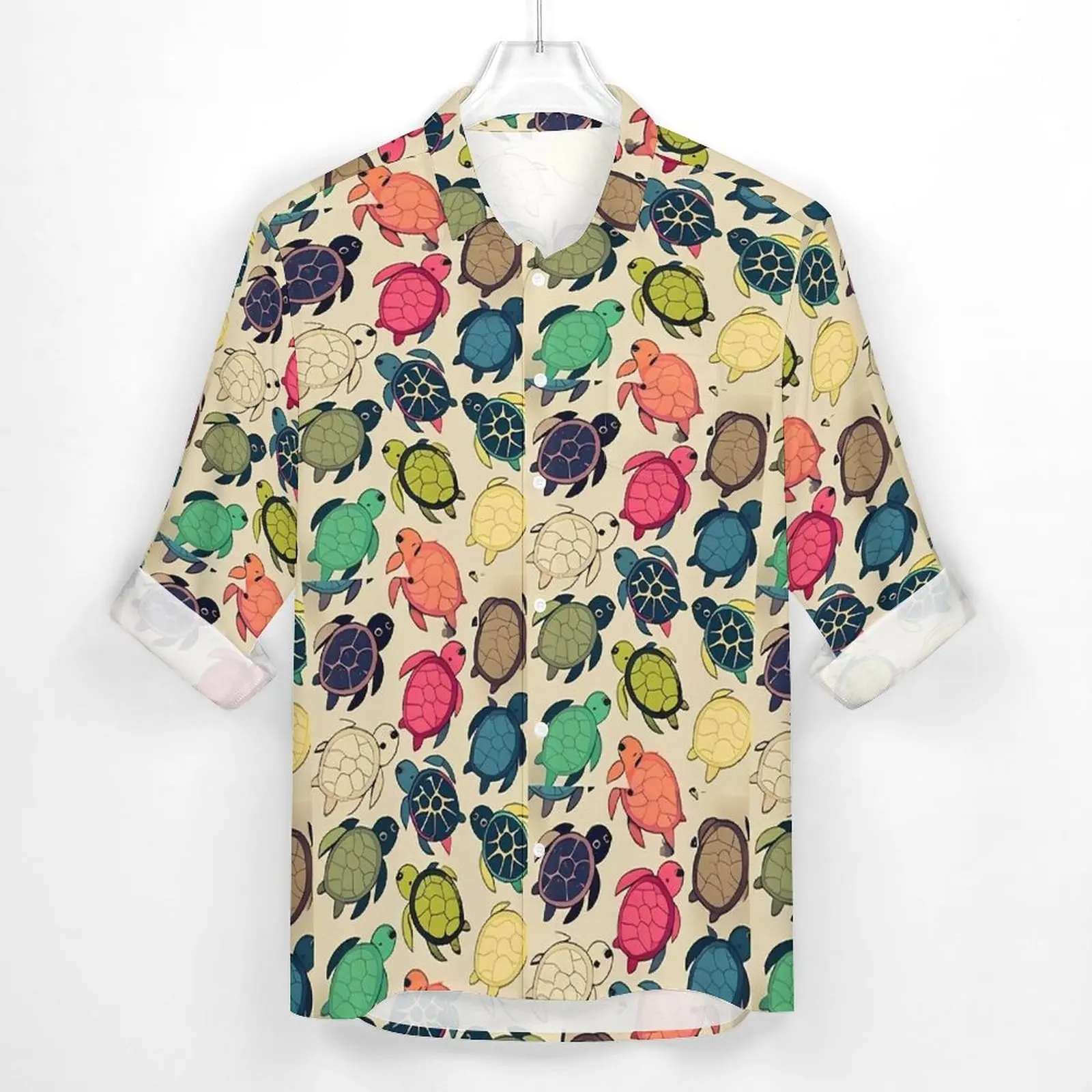 Colorful Turtles Shirt Man Cute Animal Casual Shirts Autumn Y2K Graphic Blouses Long Sleeve Loose Oversized Top Gift