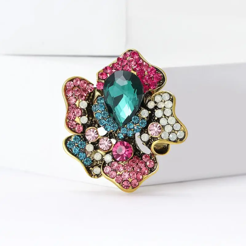 Fashion Rhinestone Plant Flower Brooches For Women Clothing Coat Party Accessries Gifts