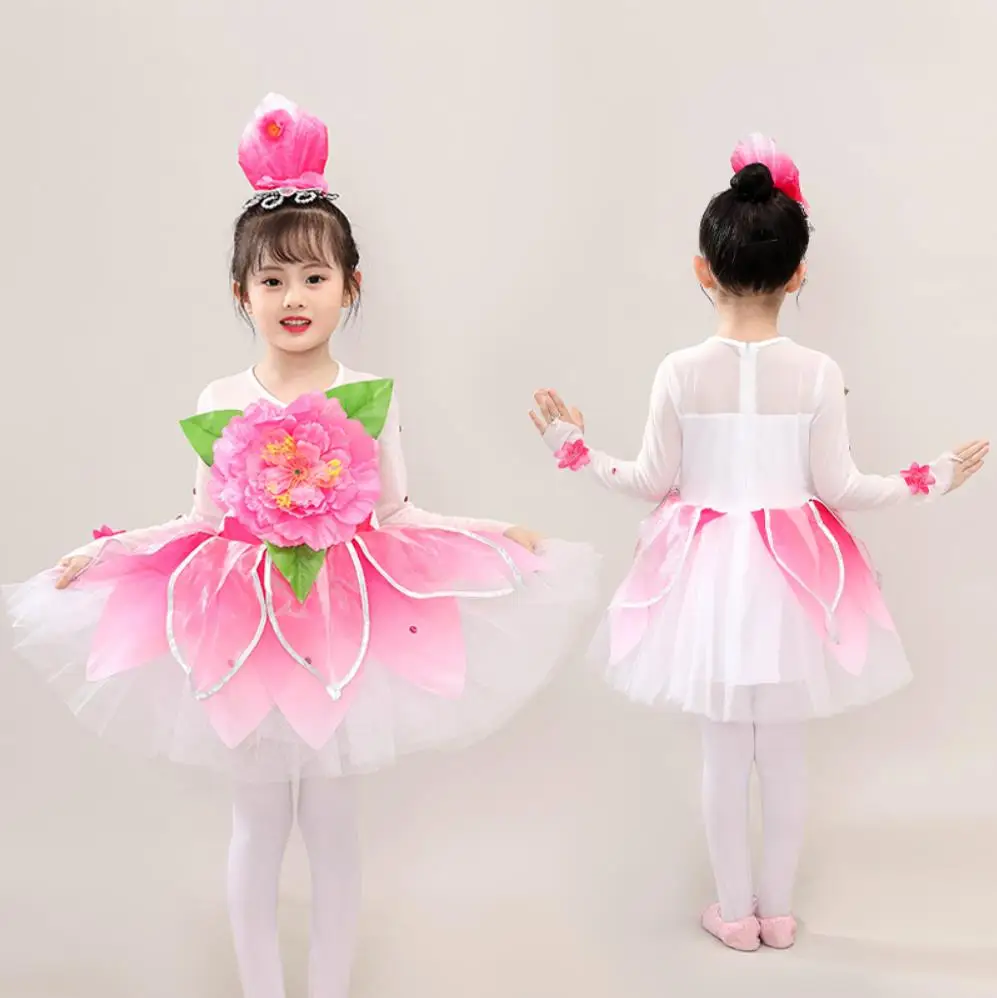 Girls Flower Dancewear Costume Kids Modern Dance Sequined Ballroom Party Dancing Dress Child Dancing Tutu Dress Clothes For Girl