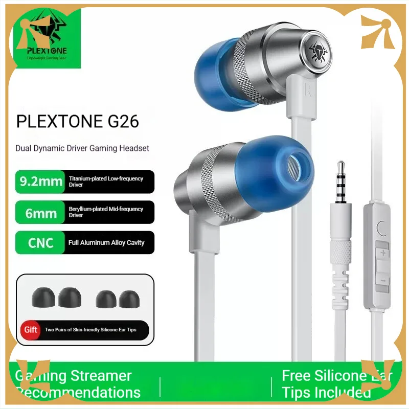 PLEXTONE G26 Wired In-Ear Gaming Earphones Dual Dynamic Coil Headphones with Mic For PUBG FPS Game Sound Positioning