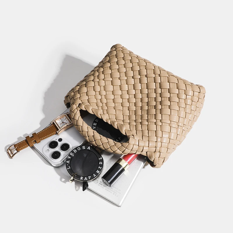 Designer-Tasche Damenhandtasche Beliebte Kleine Version PU-Leder Geflochtene Tasche Modischer Stil Weiche Handgefertigte Bucket-Bag – Detail 7