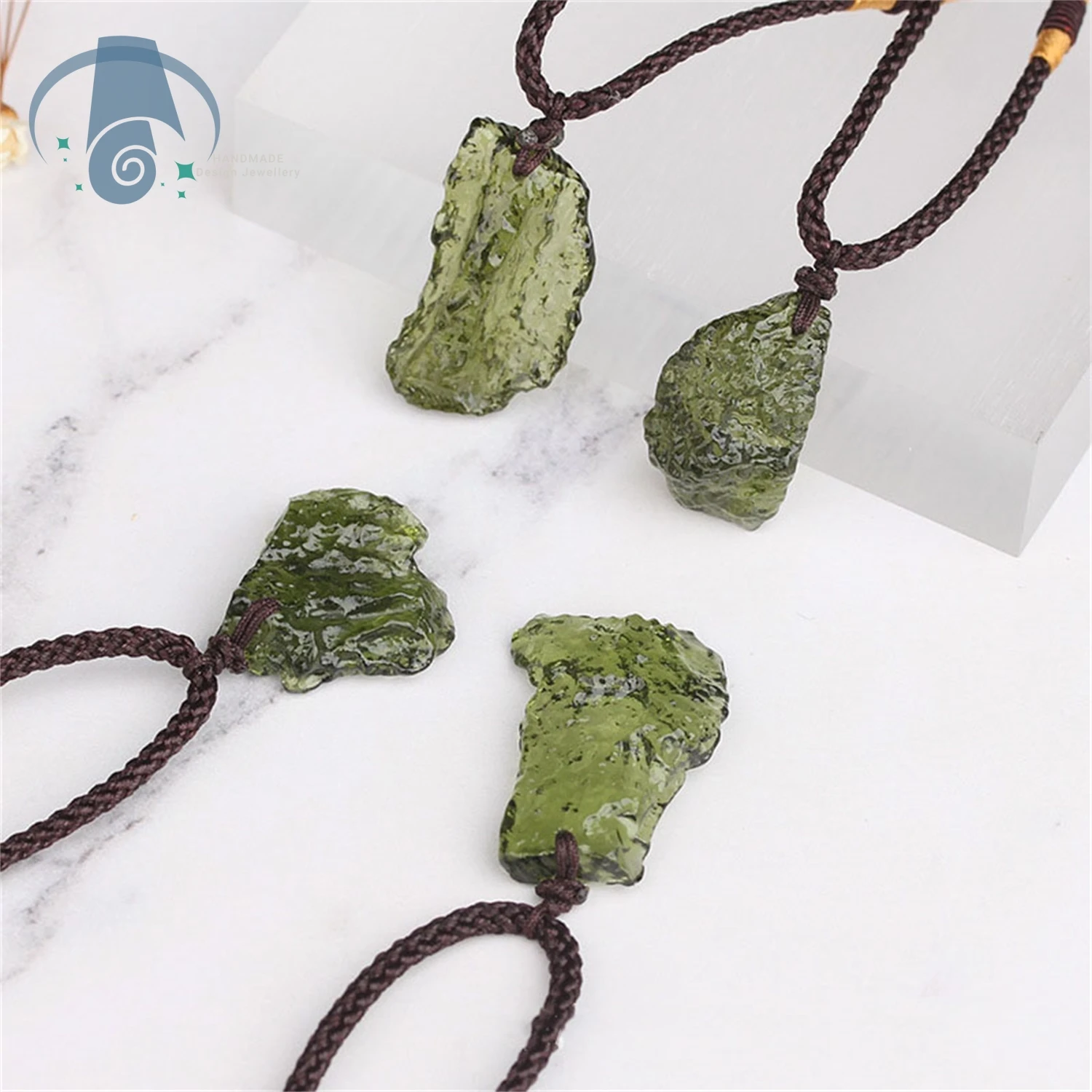 Genuine Moldavite Crystal Pendant Irregular Shape Raw Glass Stone Necklace for Men Women Spiritual Energy