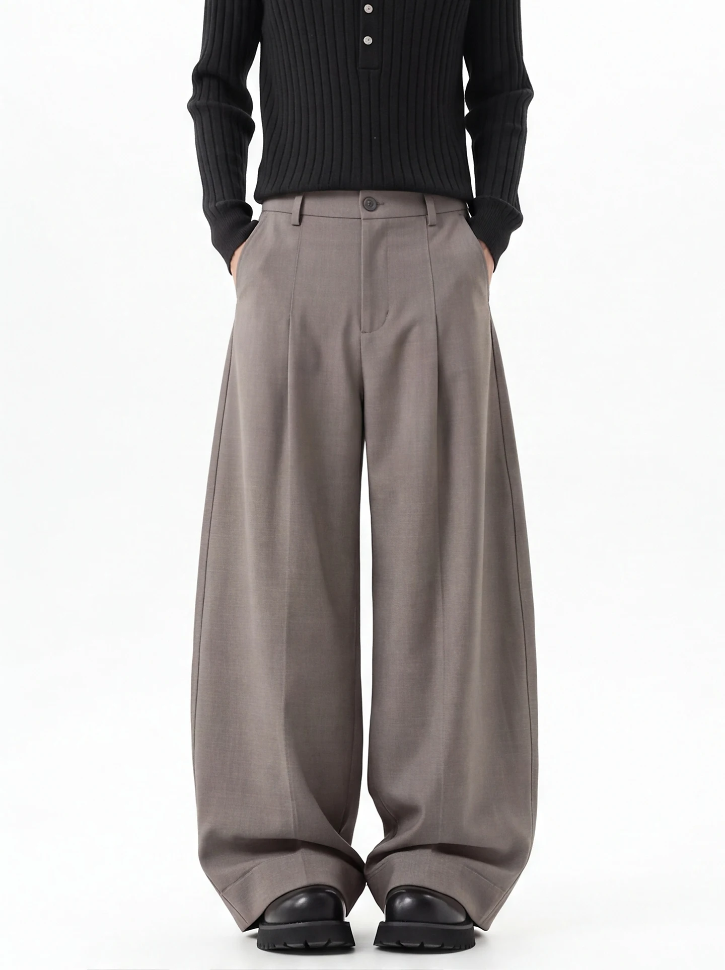 Ant Casual Loose Wide Leg Pants Women's Coffee Color Drapey Straight Leg Suit Pants Comfortable Breathable Leisure Trousers