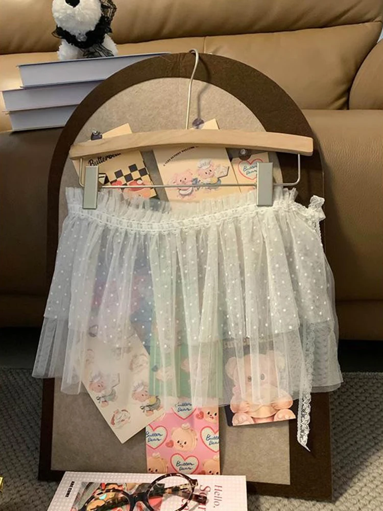 Polka Dot Lace Women's Autumn Winter Ballet Style Cake Skirt Layered Hem Apron Half Skirt Belted Korean Style Commute A-Line ...