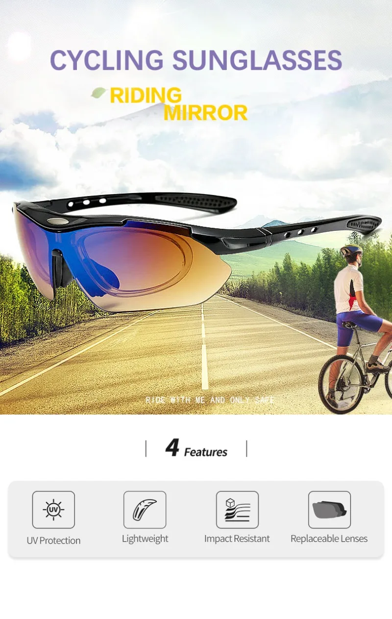 Polarized Bicycle Bike Cycling Sunglasses Men Women Bike Glasses Eyewear Riding Sports Sunglasses with 4 Lens Myopia Glasses