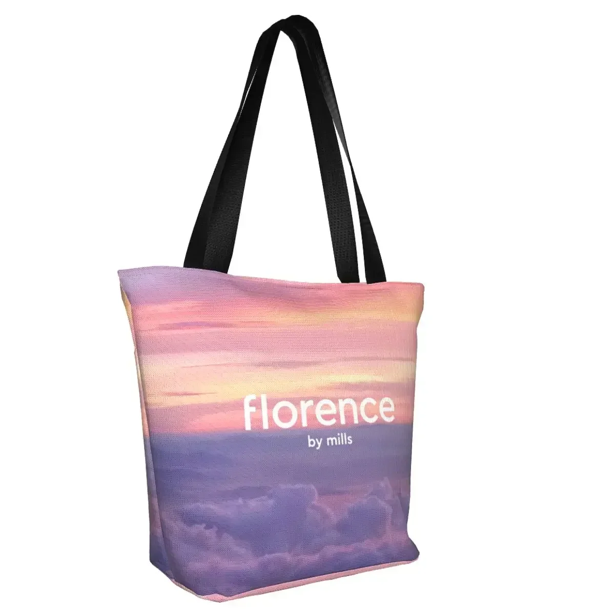 Florence By Mills Groceries Shopping Bag Fashion Printing Canvas Shopper Shoulder Tote Bag Big Capacity Washable Handbag