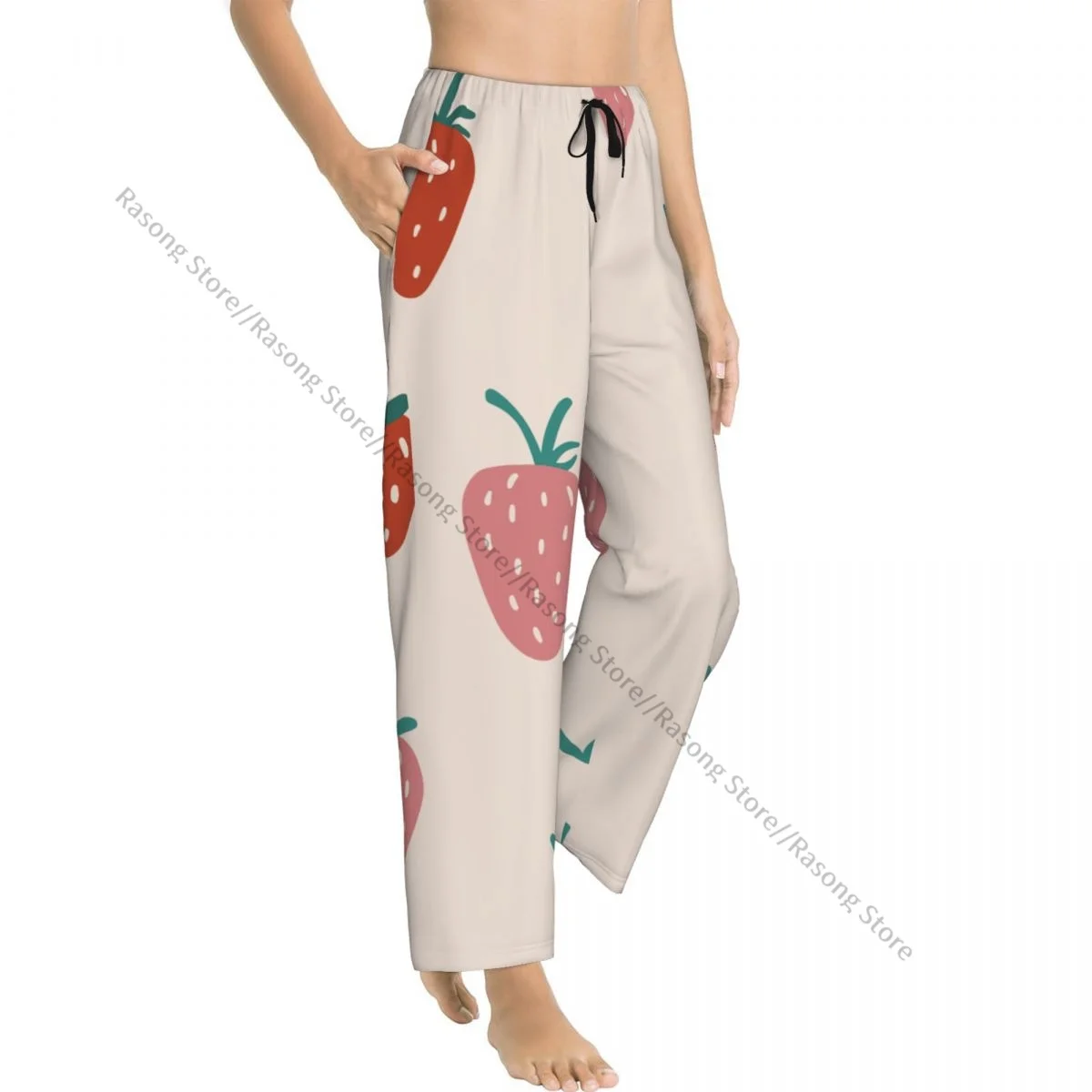 Warm Women Pajama Pants Strawberry Abstract Summer Sleep Bottoms Soft Loungewear