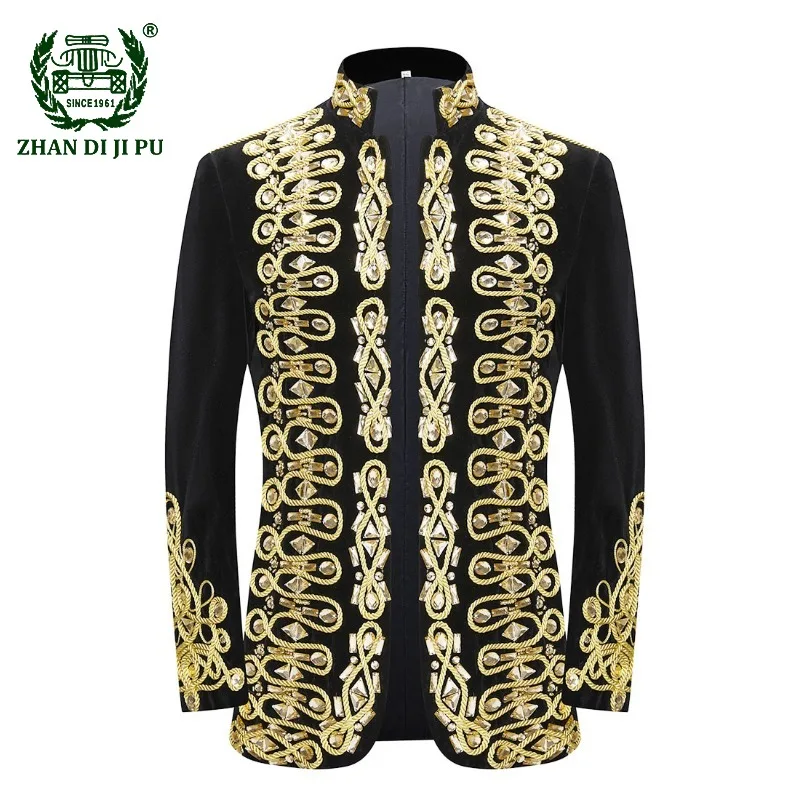 Suit for Men Stylish Court Prince Velvet Gold Embroidery Blazer Suit Jacket Vintage Party Suits Blazer Men Stage Singer Clothing