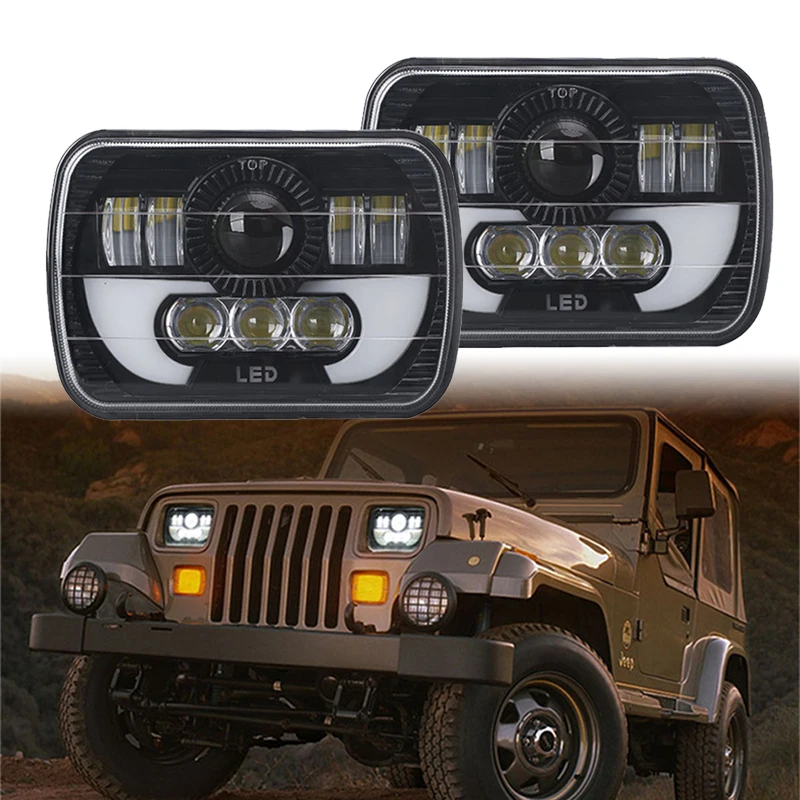 

Square 7Inch LED Headlight 5x7 4x6 6500K 90W Off Road Led Headlamp Hi/Low Turn Signal for Jeep 4x4 Suzuki Samurai Wrangler 12V