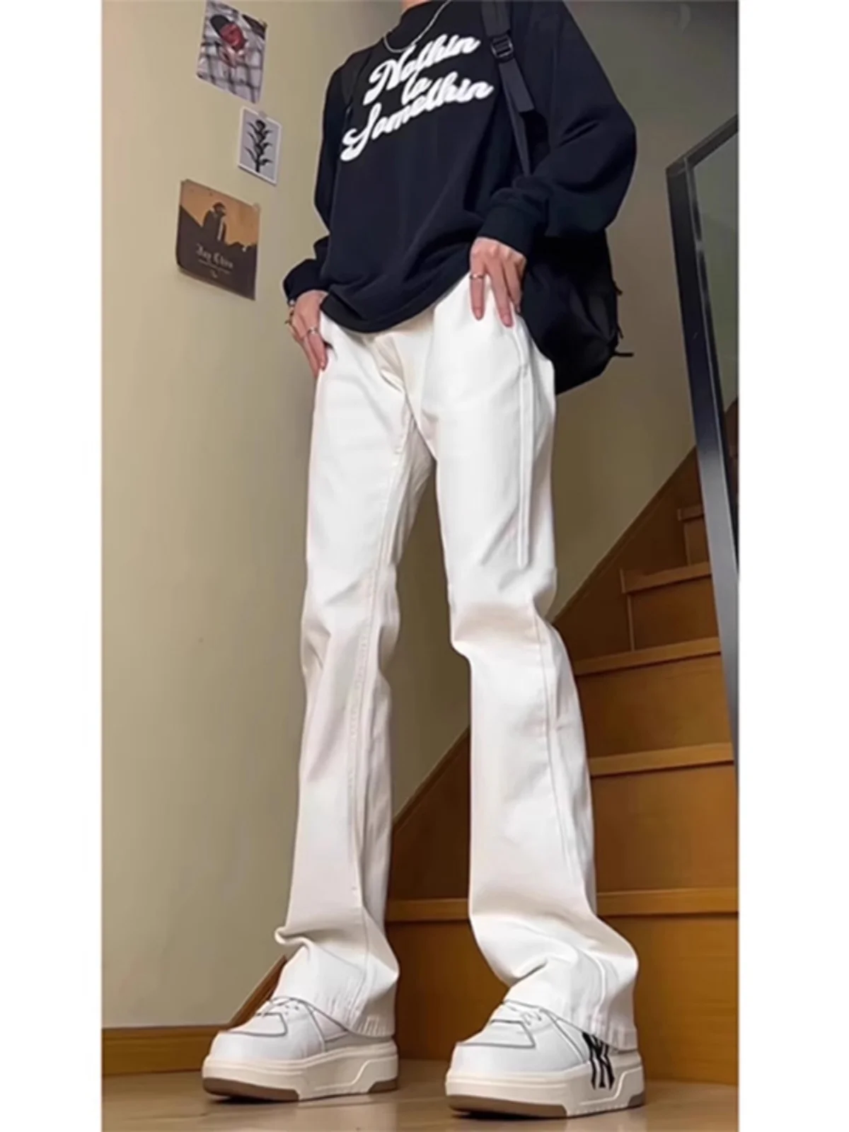 

Cleanfit White Men's Jeans Slim Fit Lengthening Legs American High Street Style Spring New Straight Leg Trousers