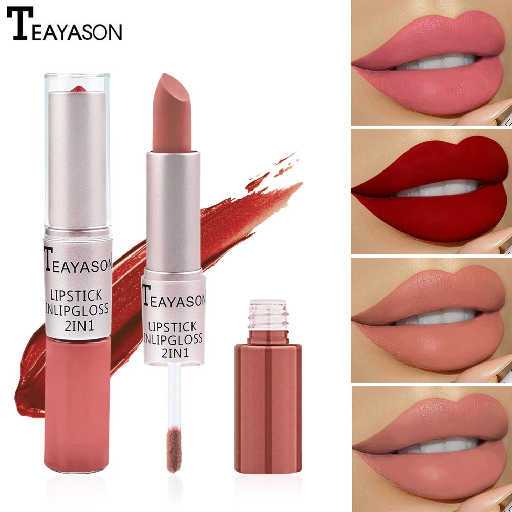 Double-Ended Velvet Matte Lipstick with Long-Lasting Effect, Brightening and Complexion-Enhancing Lipstick Pen for Autumn and Winter, Non-Transfer Matte, Valentine's Day Gift Lipstick