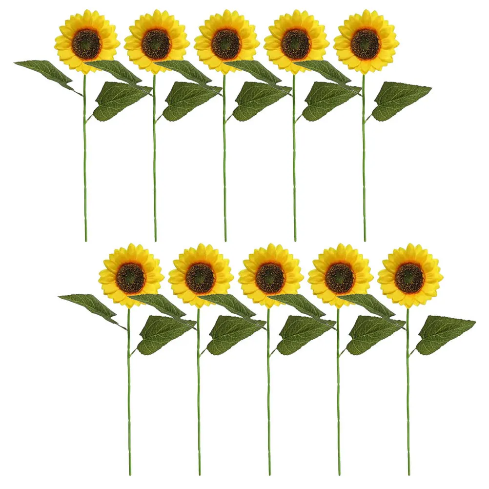 

10Pcs Realistic Artificial Sunflower Fake Flowers Long Stem Bright Color Wedding Party Floral Bouquet Home Decoration