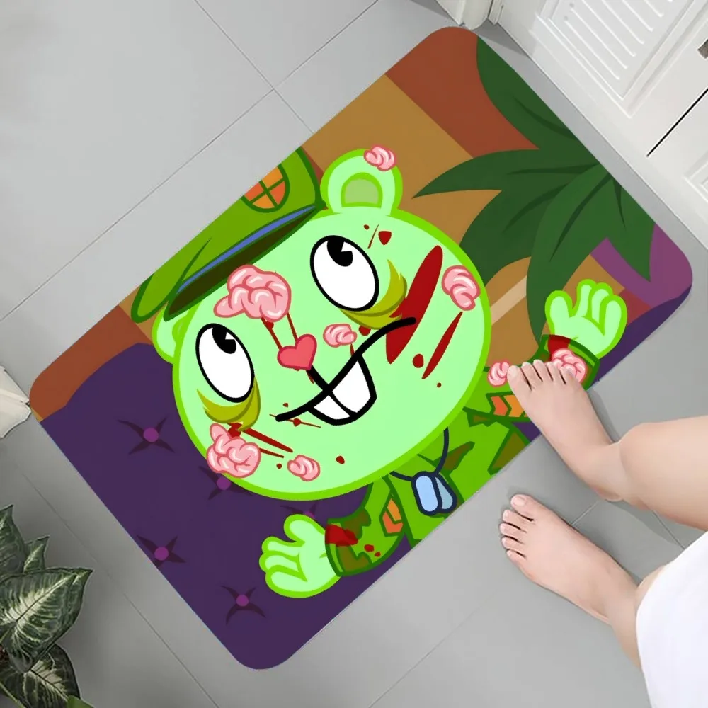 i-Happy Tree Friends Floor Mat Graphic Printed Flannel Doormats for Bathroom Kitchen Entrance Carpet Home Decor