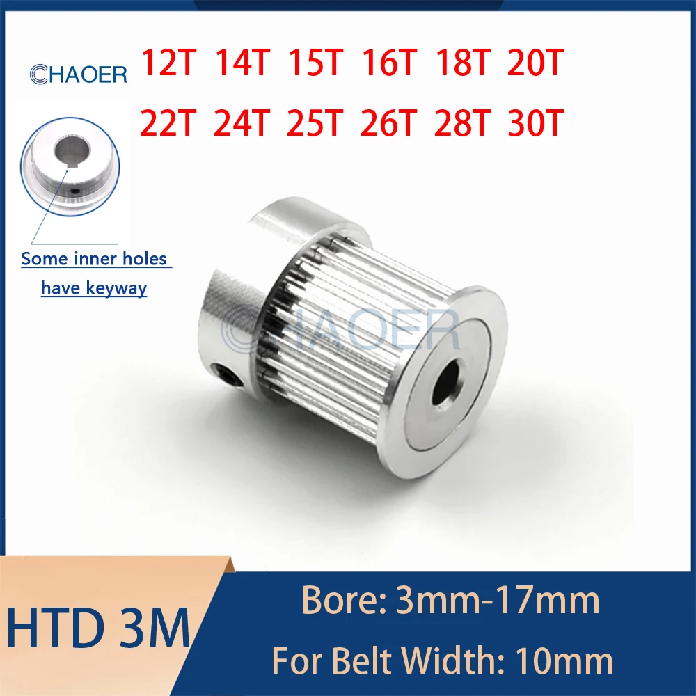HTD 3M Timing Belt Pulley 12-30Teeth Bore 3-17mm For Belt Width 10mm Synchronous Wheel For 3D Printer CNC Router Laser Engraving