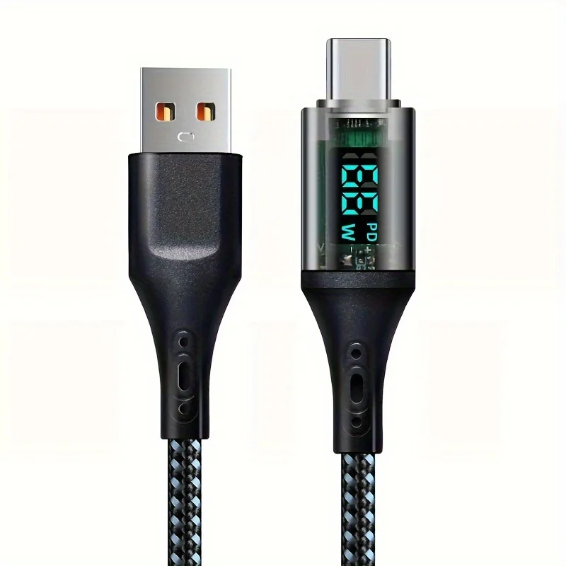 120W High-Speed PD Fabric Round USB to Type-C Charge Cable for Mobile Phones Fast Charging 36V Operating Voltage USB Power Mode