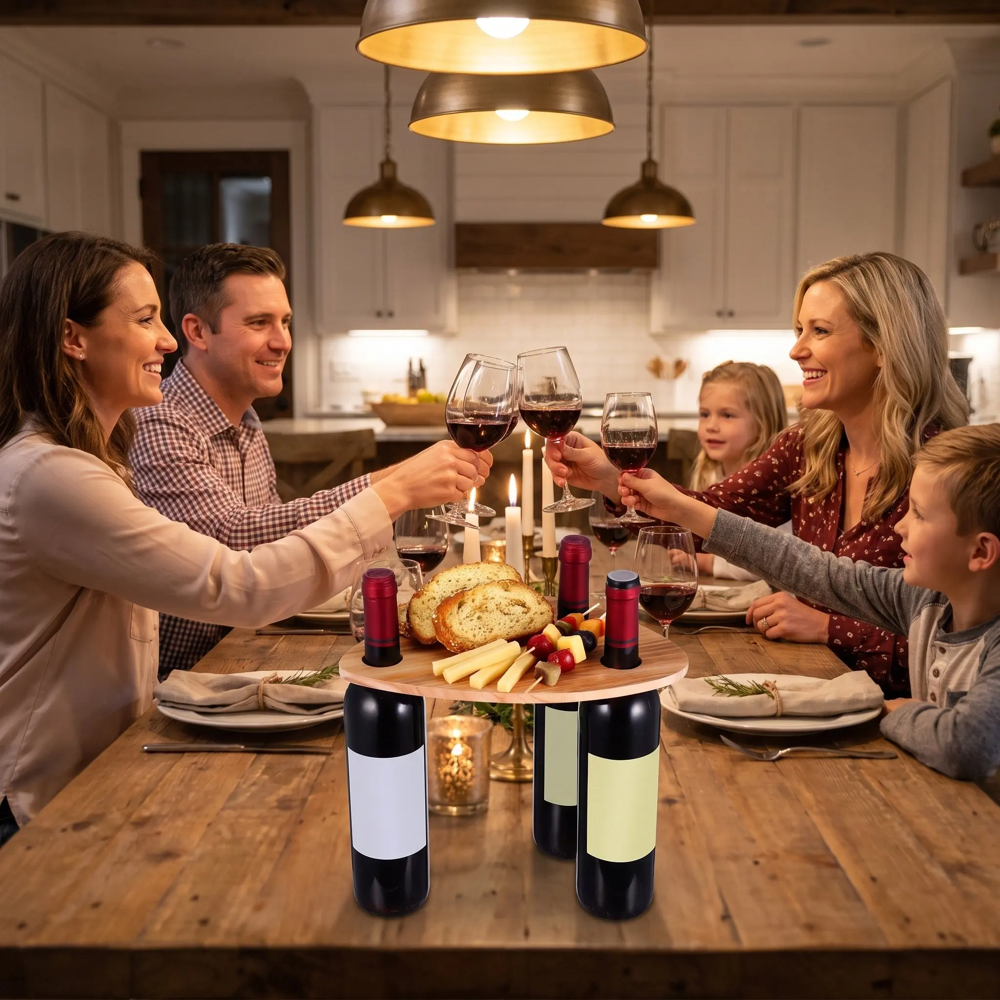 3Pcs Wine Bottle Toaster Tray Wooden Serving Board with for Bottle Neck Floating Tray Picnic Camping Party Serving