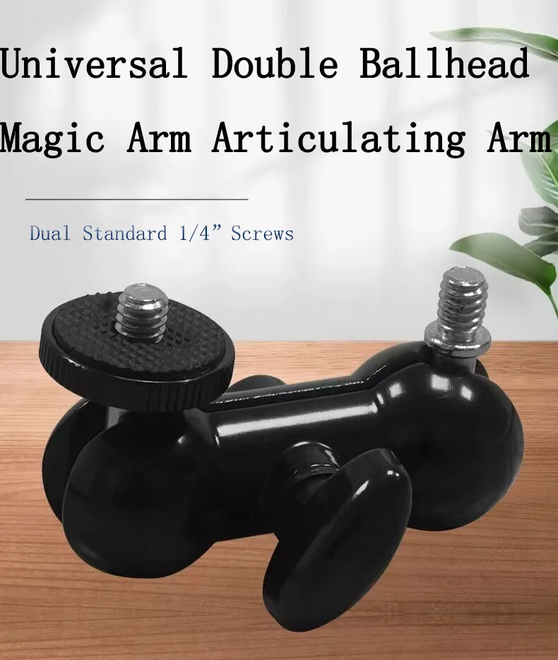 

PyroGraphy Universal Double Ballhead Magic Arm Articulating Arm 360°Swivel Ballhead with Dual Standard 1/4"Screws Aluminum Alloy