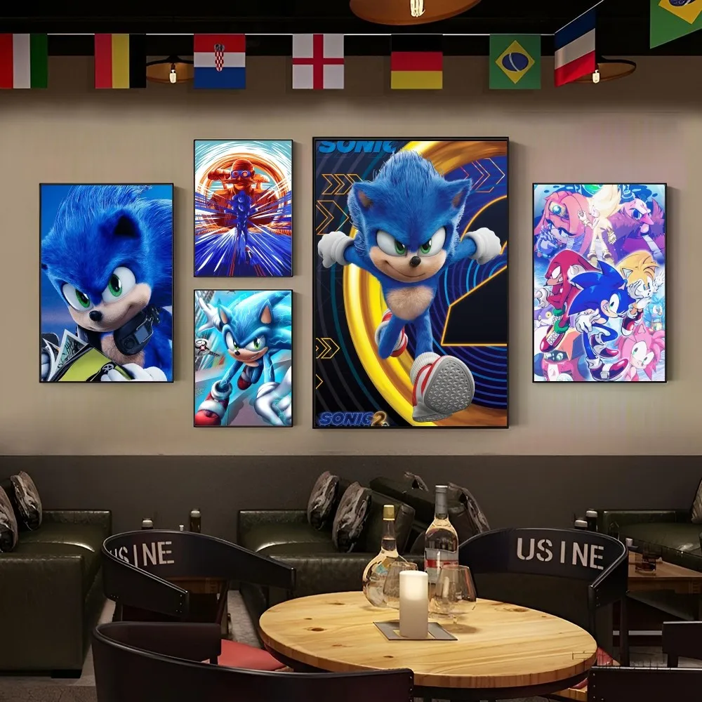 1PC Anime Sonic Poster Self-adhesive Art Waterproof Paper Sticker Coffee House Bar Room Wall Decor