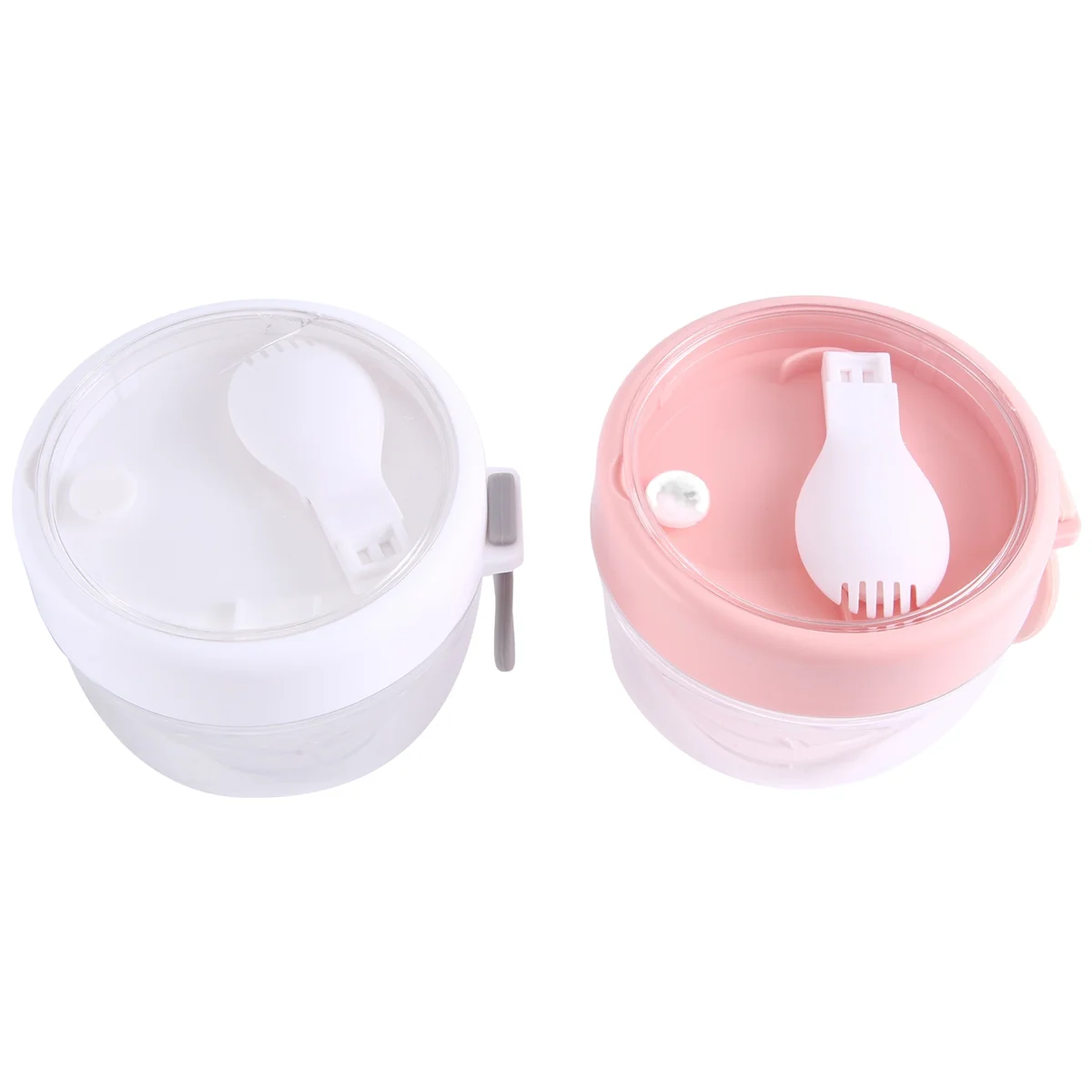 Overnight Oat Containers with Lid and Spoons 2PCS, 20Oz Portable Plastic Yogurt Jars,Leak-Proof Dessert Cups White&Pink